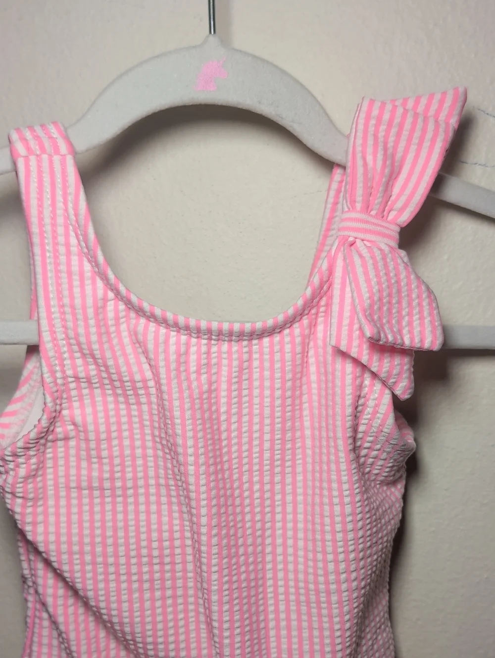 Cat & Jack Pink + White Striped One-Piece Swimsuit Bow Shoulder Baby Girl 18M